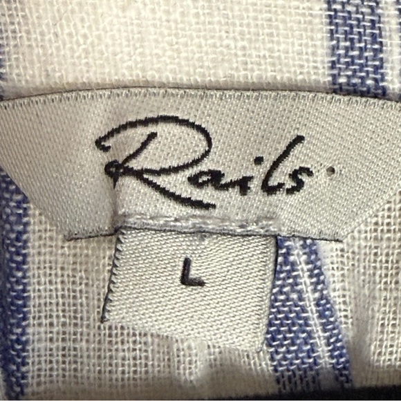 RAILS Jasmine Stripe Smocked Waist V-Neck Linen Blend Dress Large - Picture 3 of 8